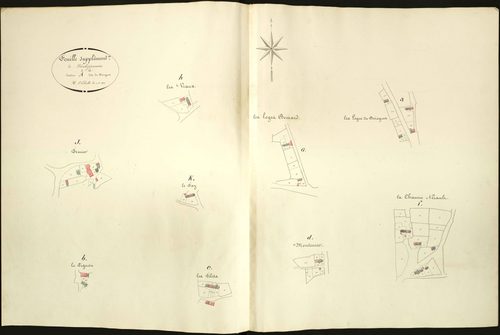 Neuvy-Saint-Sépulchre - Section A, feuille supplémentaire de développement (Les loges de Bois Gros, Le Pignon, Les Tilets, Montenier, La Chaume Nérault, Les Loges Bernard, Les Veaux, Trenier, Le Fay).