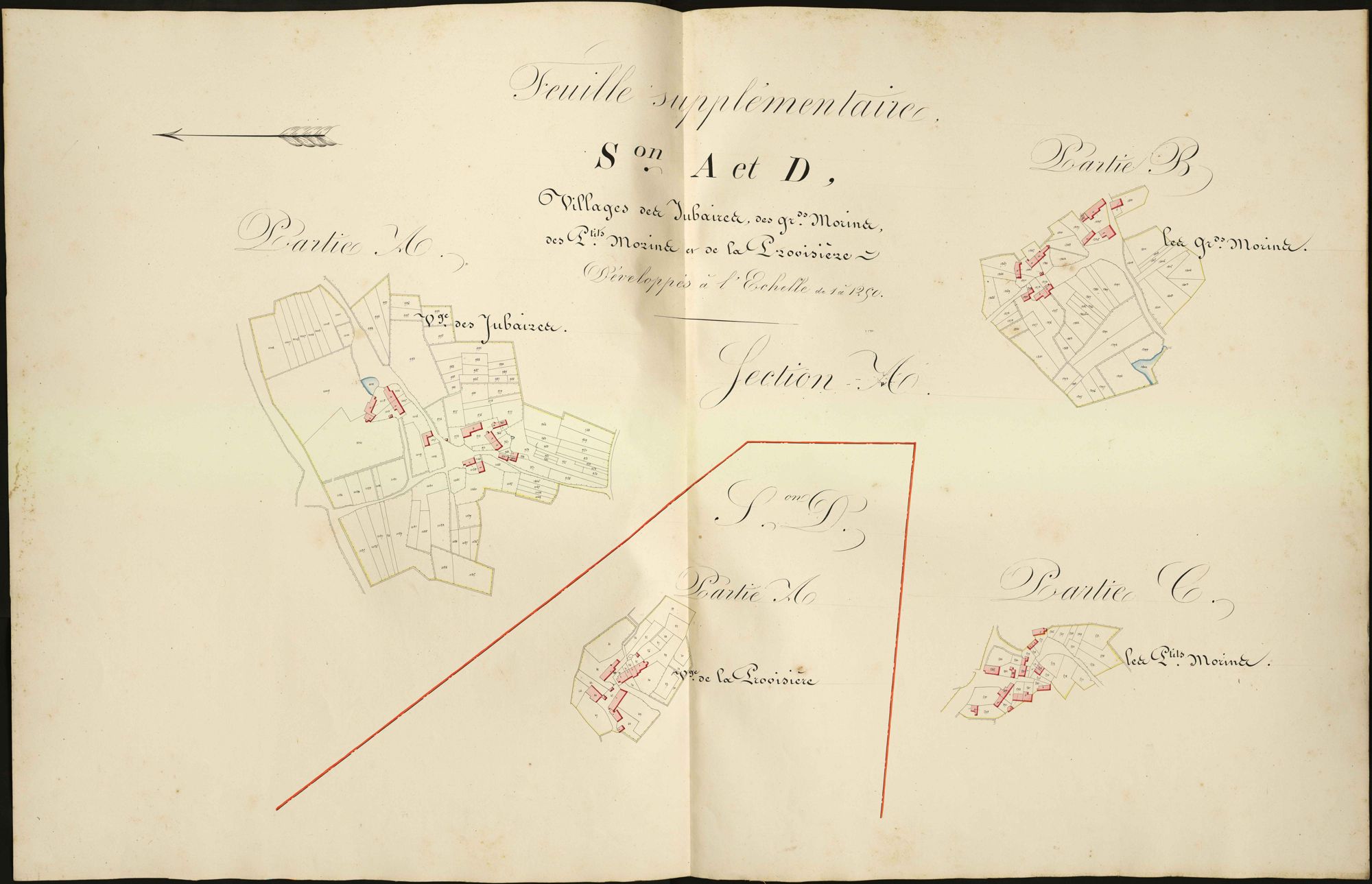 Obterre - Section A et D, feuille supplémentaire (Les Jubaires, Les Grands Morins, Les Petits Morins, La Provisière).