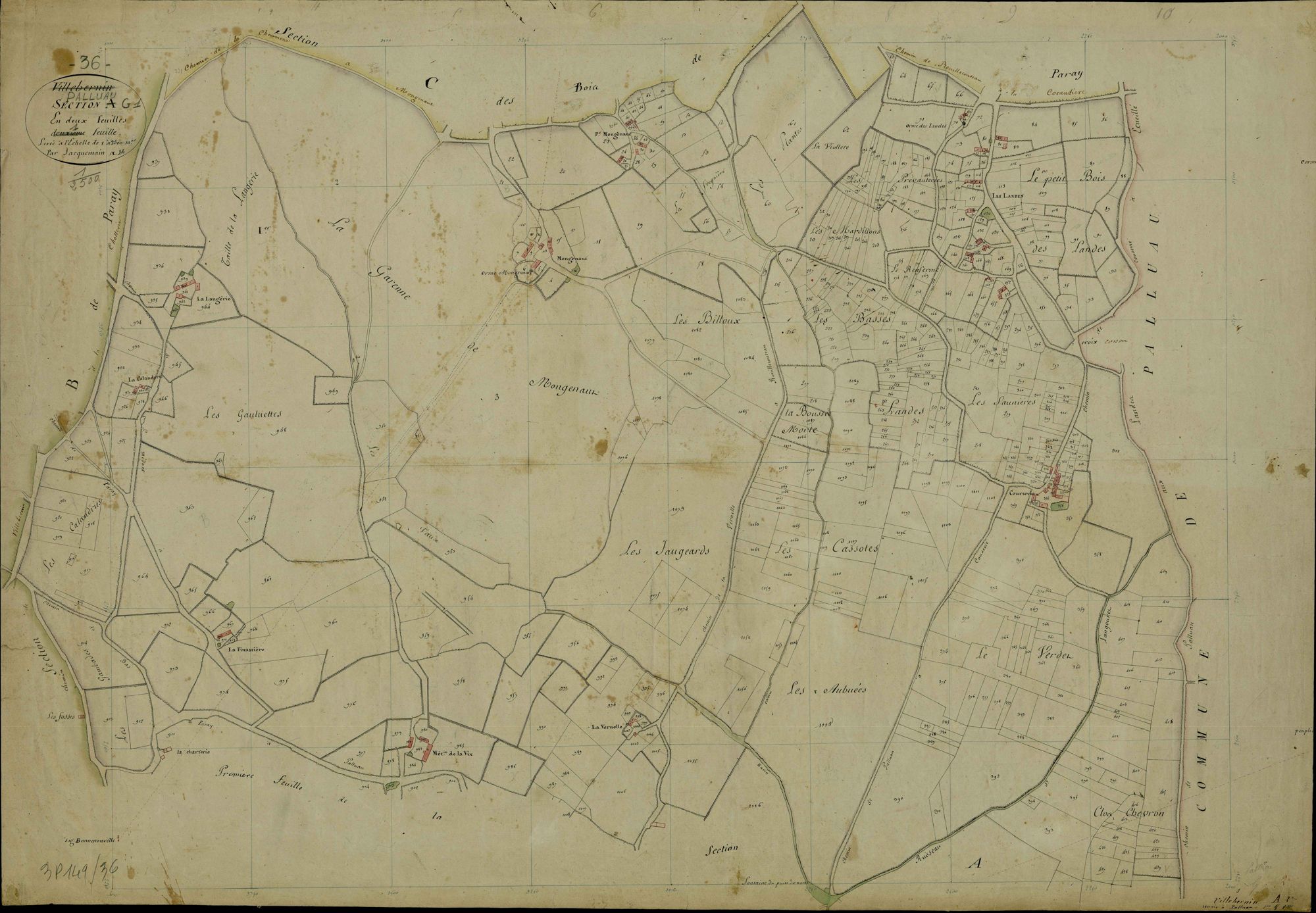 Palluau-sur-Indre - Section G1, dite du Village (ancienne section A2 de Villebernin).