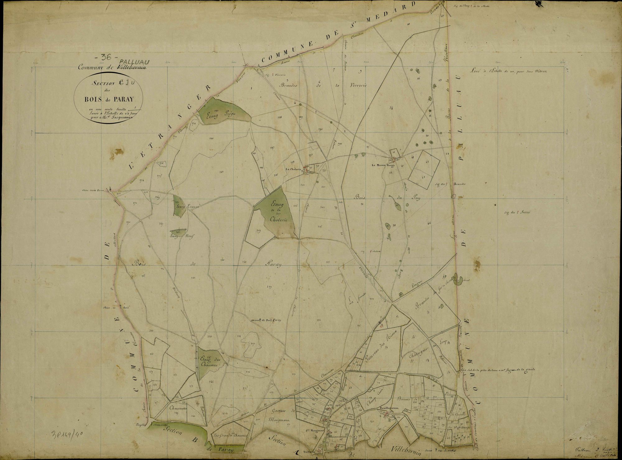 Palluau-sur-Indre - Section J, dite des Bois de Paray (ancienne section C de Villebernin).