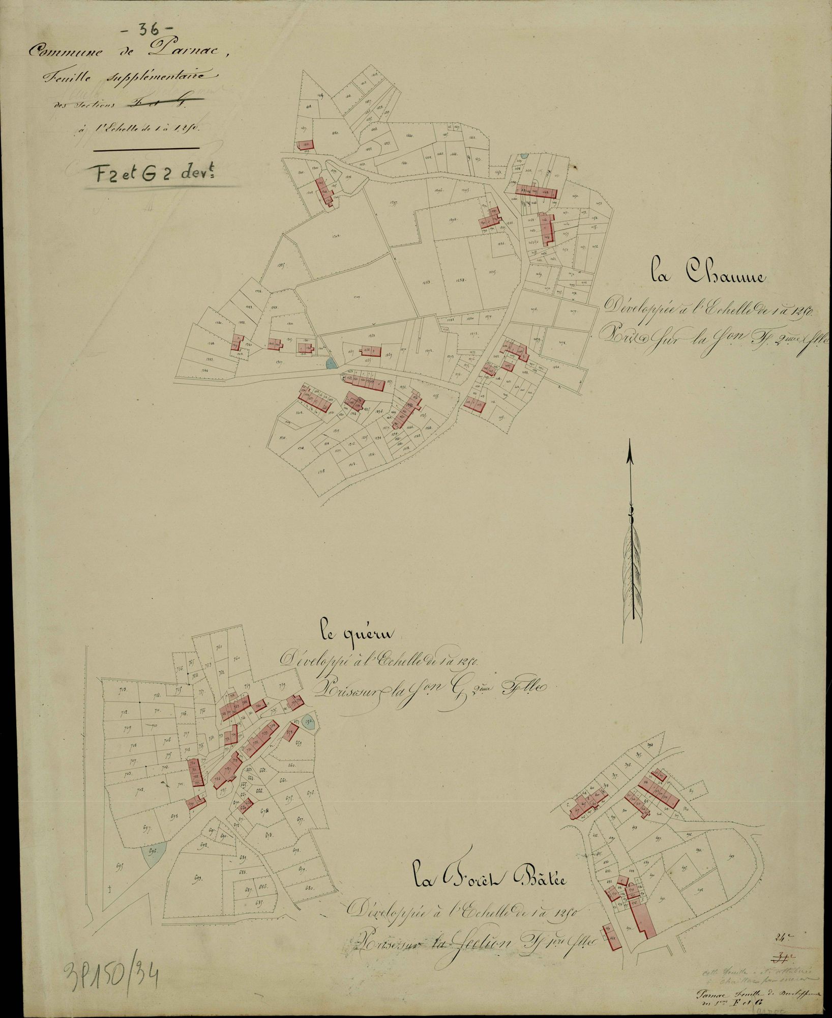 Parnac - Feuille supplémentaire (F1 : La Forêt Batée, F2 : La Chaume, G2 : Le Quéru).