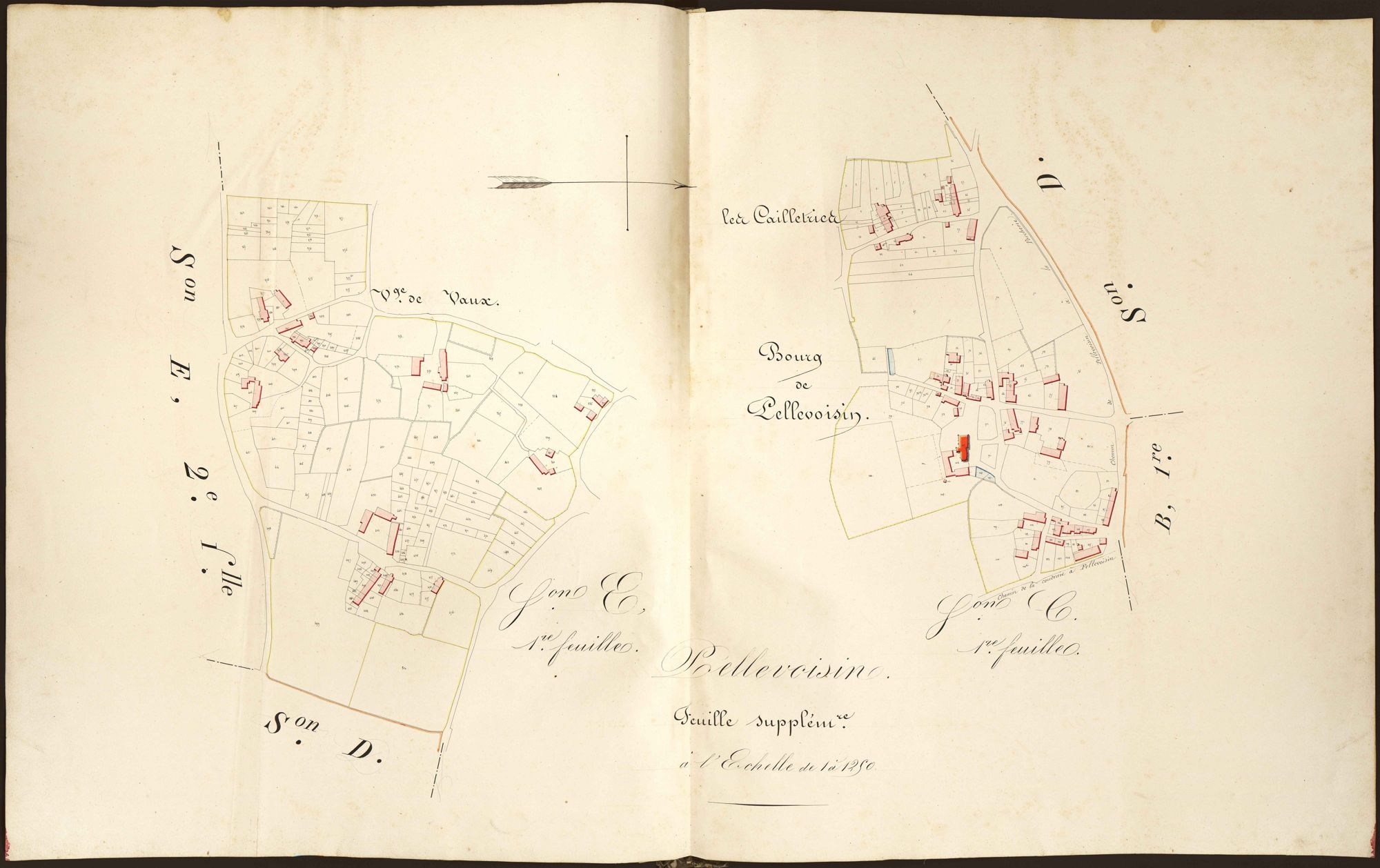Pellevoisin - Feuille supplémentaire (C1 : Bourg et Les Cailletries, E1 : Village de Vaux).