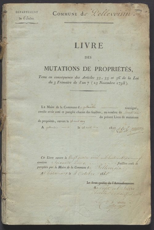 Pellevoisin - Livre des mutations de propriétés
