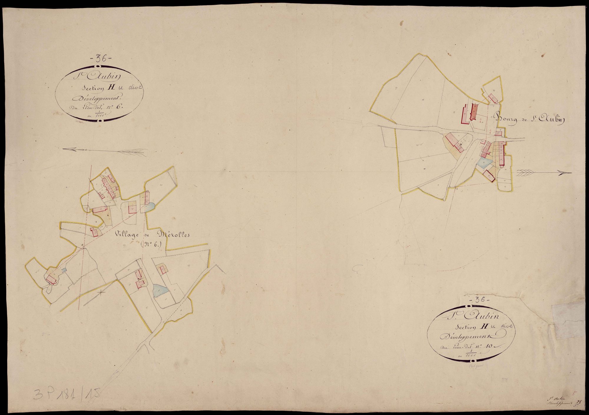 Saint-Aubin - Section H, feuille de développement (Mérolles et bourg de Saint-Aubin).