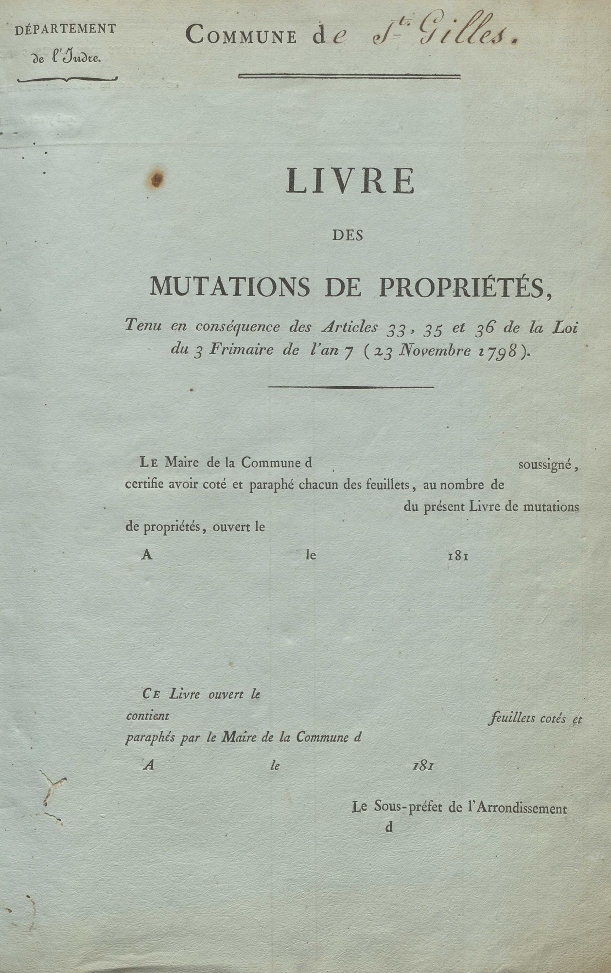 Saint-Gilles - Livre des mutations des propriétés