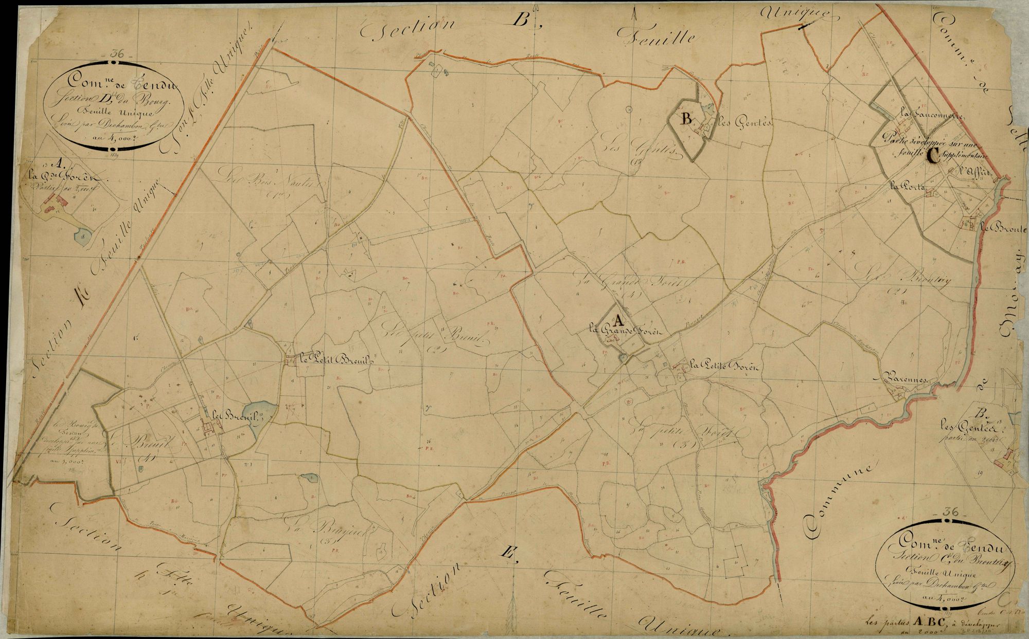 Tendu - Section C, dite du Broutay, et section D, dite du Bourg.