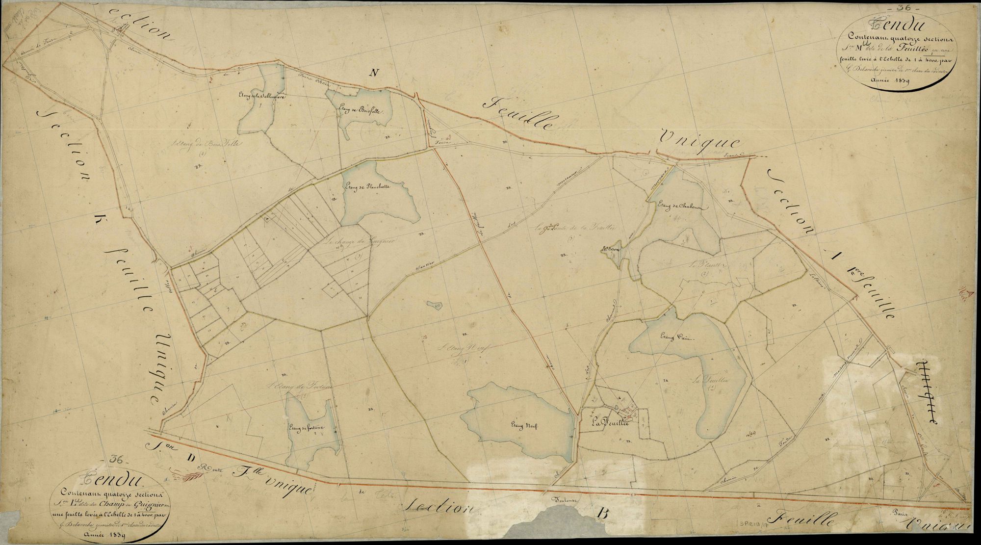 Tendu - Section L, dite du Champs du Guignier, et section M, dite de la Feuillée.