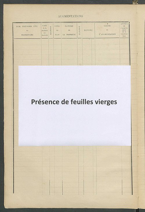 Matrice des propriétés bâties ; augmentations et diminutions, 1883-1891 ; séparation des revenus cadastraux afférents, pour l'année 1882, aux propriétés bâties et non bâties (état-balance) ; table alphabétique des propriétaires.