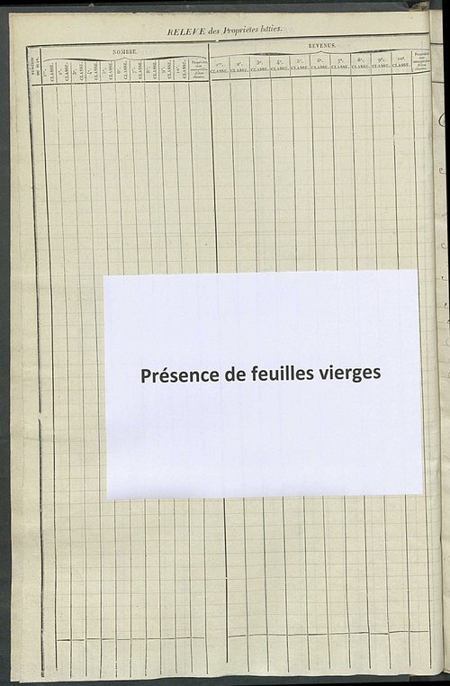 Relevé des numéros de propriétés non bâties de même nature ; relevé des propriétés bâties ; récapitulation de la contenance et du revenu imposables des propriétés.