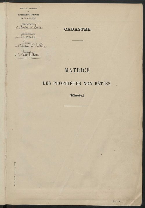 Tableau présentant les augmentations et les diminutions survenues dans la matière imposable ; récapitulation ; table alphabétique des propriétaires ; matrice des propriétés non bâties, fol. 1 à 492.