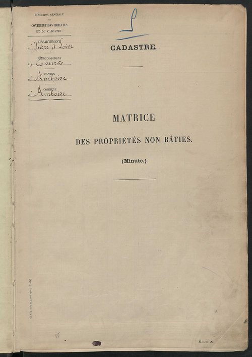 Tableau présentant les augmentations et les diminutions survenues dans la matière imposable ; récapitulation ; table alphabétique des propriétaires ; matrice des propriétés non bâties, fol. 1 à 488.