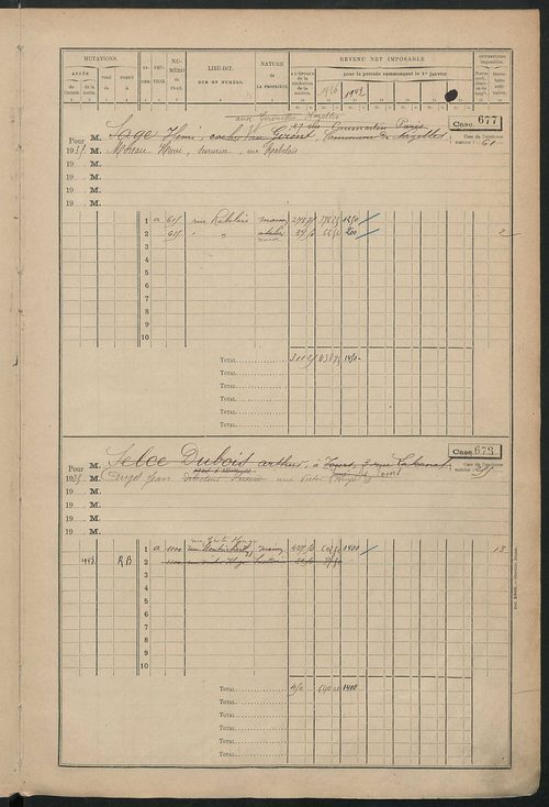 Matrice des propriétés bâties, cases 673 à 1285.