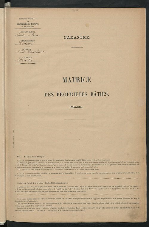 Matrice des propriétés bâties ; récapitulation ; table alphabétique des propriétaires.