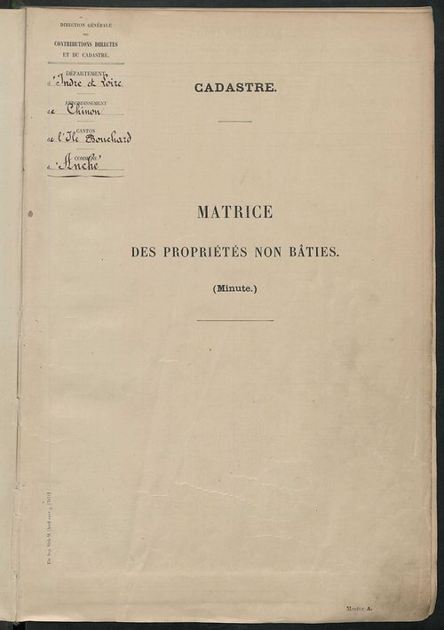 Tableau présentant les augmentations et les diminutions survenues dans la matière imposable ; récapitulation ; table alphabétique des propriétaires ; matrice des propriétés non bâties, fol. 1 à 492.