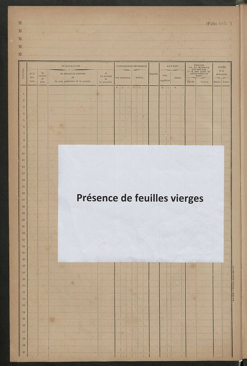 Matrice des propriétés foncières, fol. 1009 à 1162.