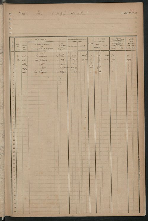 Matrice des propriétés foncières, fol. 1009 à 1162.