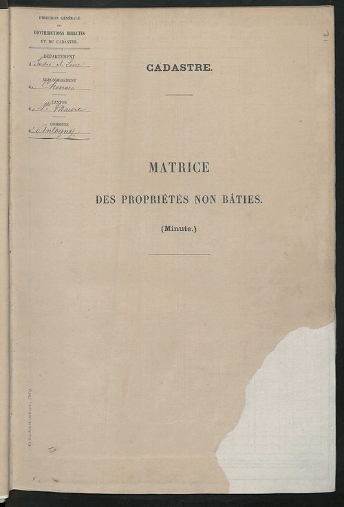 Tableau présentant les augmentations et les diminutions survenues dans la matière imposable ; récapitulation ; table alphabétique des propriétaires ; matrice des propriétés non bâties, fol. 1 à 486.