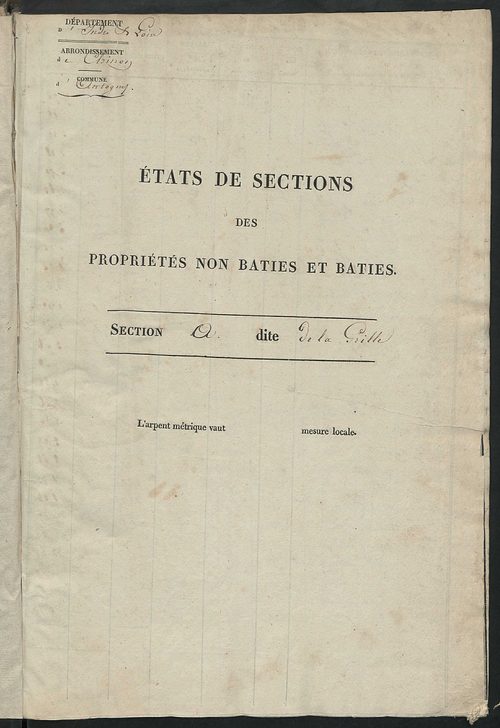 Etats de sections des propriétés non bâties et bâties ; relevé des numéros de propriétés non bâties de même nature ; relevé des propriétés bâties ; récapitulation de la contenance et du revenu imposables des propriétés.