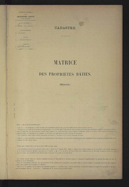 Matrice des propriétés bâties ; récapitulation ; table alphabétique des propriétaires.