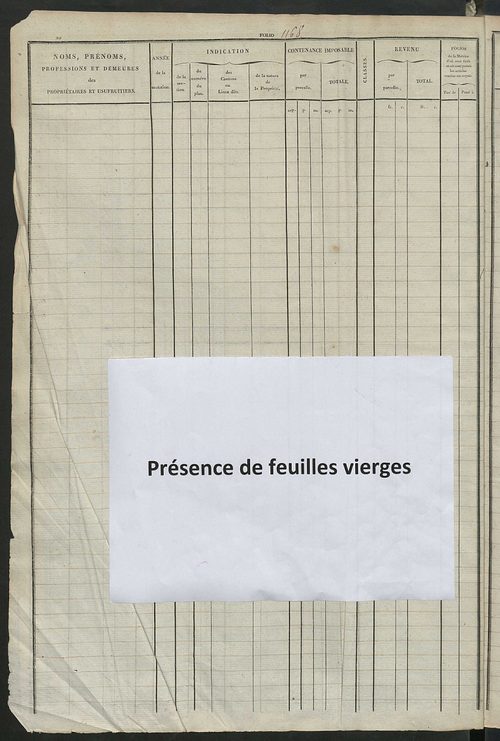 Matrice des propriétés foncières, fol. 1165 à 1724 ; récapitulation des contenances et des revenus de la matrice cadastrale, 1826 ; table alphabétique des propriétaires.
