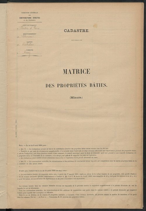 Matrice des propriétés bâties ; récapitulation ; table alphabétique des propriétaires.