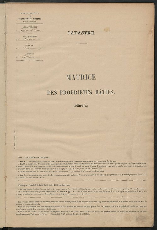 Matrice des propriétés bâties ; récapitulation ; table alphabétique des propriétaires.