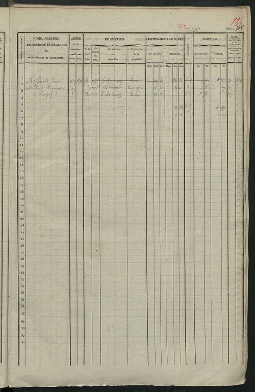Matrice des propriétés foncières, fol. 1681 à 2081 ; récapitulation des contenances et des revenus de la matrice cadastrale, 1841 ; table alphabétique des propriétaires.