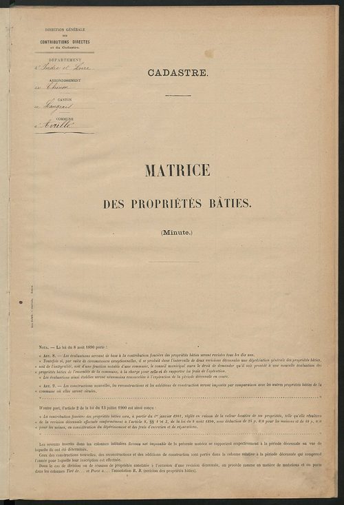 Matrice des propriétés bâties ; récapitulation ; table alphabétique des propriétaires.