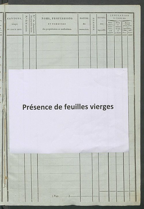 Tableau indicatif des propriétaires et des propriétés bâties.
