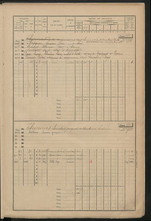 Matrice des propriétés bâties, cases 473 à 1023.