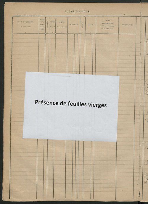 Augmentations et diminutions, 1906-1913 ; matrice des propriétés foncières, fol. 2189 à 2588.