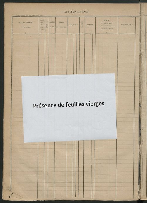 Augmentations et diminutions, 1906-1913 ; matrice des propriétés foncières, fol. 2189 à 2588.