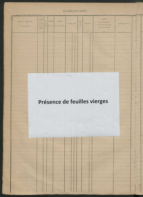 Augmentations et diminutions, 1906-1913 ; matrice des propriétés foncières, fol. 2189 à 2588.