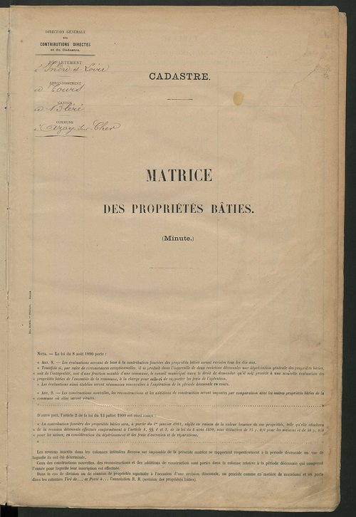 Matrice des propriétés bâties ; récapitulation ; table alphabétique des propriétaires.