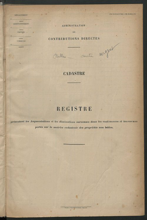 Augmentations et diminutions, 1909-1914 ; matrice des propriétés foncières, fol. 979 à 1066 ; table alphabétique des propriétaires.