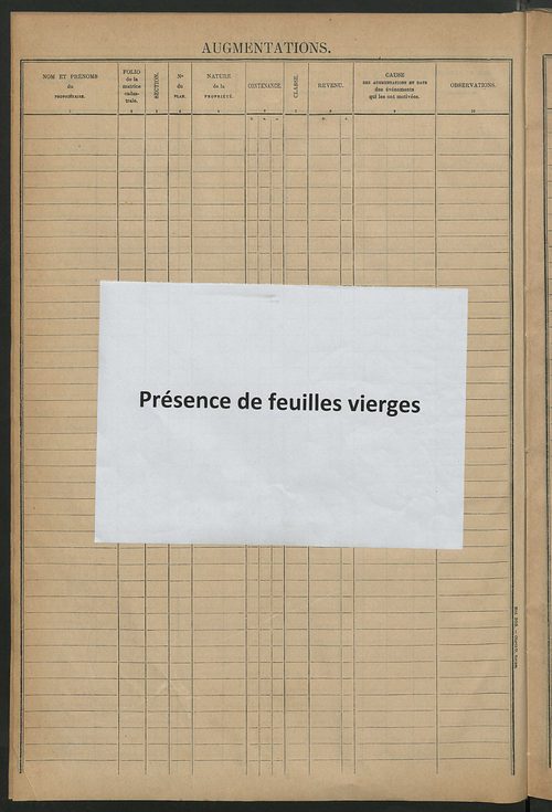 Augmentations et diminutions, 1909-1914 ; matrice des propriétés foncières, fol. 979 à 1066 ; table alphabétique des propriétaires.