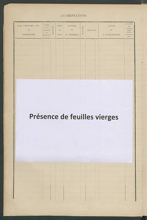 Matrice des propriétés bâties ; augmentations et diminutions, 1883-1891 ; séparation des revenus cadastraux afférents, pour l'année 1882, aux propriétés bâties et non bâties (état-balance) ; table alphabétique des propriétaires.