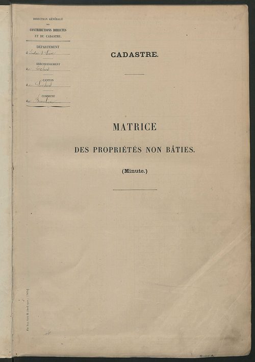 Tableau présentant les augmentations et les diminutions survenues dans la matière imposable ; récapitulation ; table alphabétique des propriétaires ; matrice des propriétés non bâties, fol. 1 à 500.