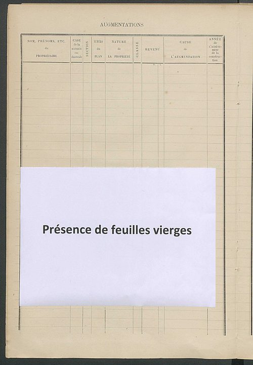 Matrice des propriétés bâties ; augmentations et diminutions, 1883-1891 ; séparation des revenus cadastraux afférents, pour l'année 1882, aux propriétés bâties et non bâties (état-balance) ; table alphabétique des propriétaires.