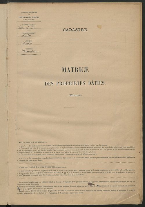 Matrice des propriétés bâties ; récapitulation ; table alphabétique des propriétaires.