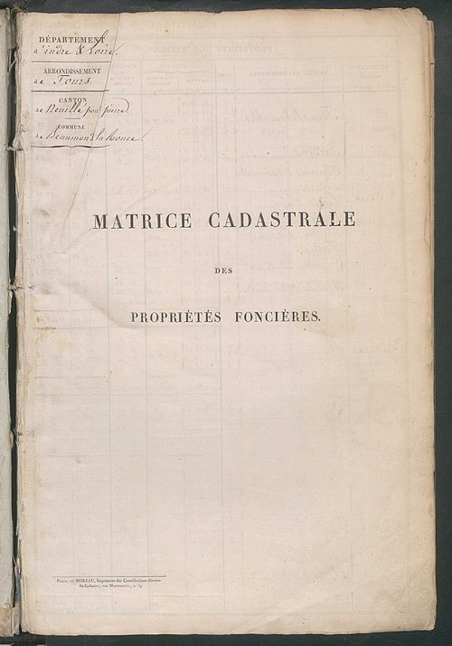 Récapitulation des contenances et des revenus imposables, 1829 ; registre présentant les augmentations et les diminutions survenues dans les contenances et les revenus portés sur les matrices cadastrales, 1831-1914 ; matrice cadastrale des propriétés fonc
