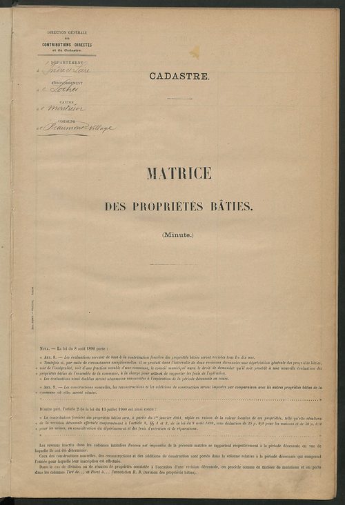 Matrice des propriétés bâties ; récapitulation ; table alphabétique des propriétaires.