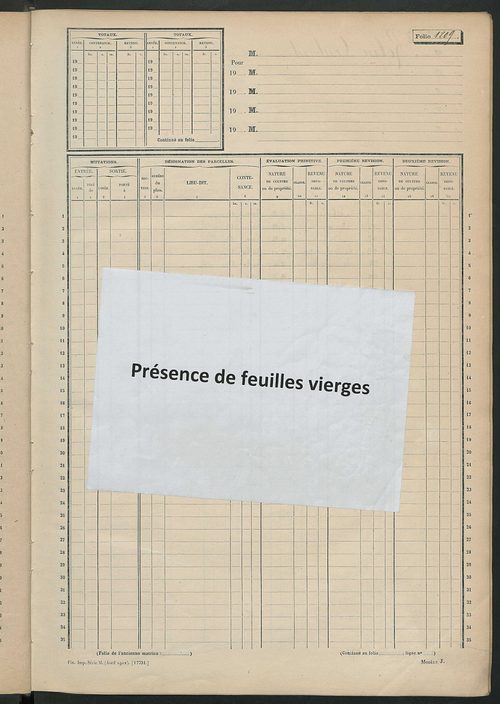 Matrice des propriétés non bâties, fol. 1201 à 1694.