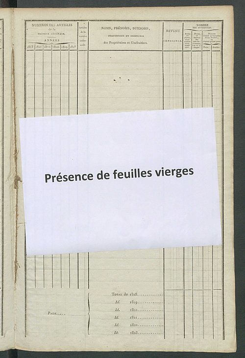Matrice sommaire des propriétés bâties et portes et fenêtres pour servir à la rédaction de la matrice générale du rôle unique.