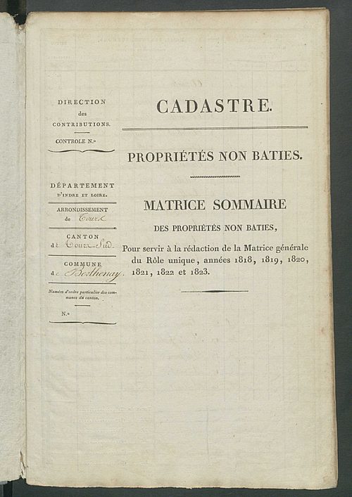 Matrice sommaire des propriétés non bâties pour servir à la rédaction de la matrice générale du rôle unique.