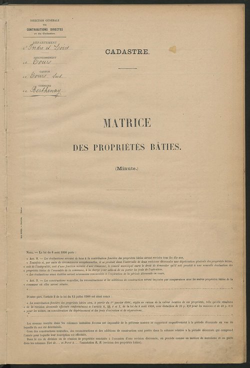 Matrice des propriétés bâties ; récapitulation ; table alphabétique des propriétaires.