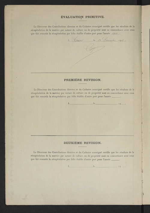 Matrice des propriétés non bâties : tableau présentant les augmentations et les diminutions survenues dans la matière imposable ; récapitulation ; table alphabétique des propriétaires.
