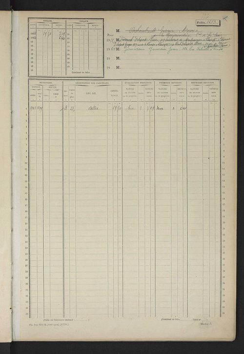 Matrice des propriétés non bâties, fol 1201 à 1800.