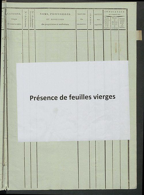 Tableau indicatif des propriétaires et des propriétés bâties.