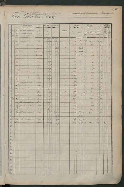 Matrice des propriétés foncières, fol. 1919 à 2318.